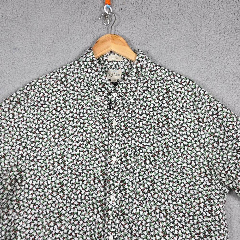 J. Crew Shirt Mens Large Dark Floral Frog All Over Print 100% Linen Classic Fit